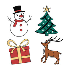 Christmas Icons Collection | Santa, Reindeer, Snowman, Sleigh, Tree, Gift Vector Art