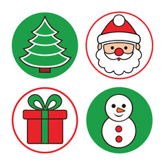 Christmas Icon Set | Santa, Tree, Snowman, Gift box & Sleigh Vector Illustration