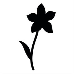 Simple black silhouette illustration of a single flower on a white background