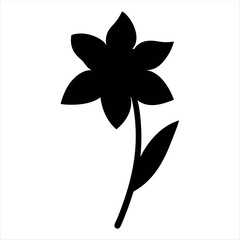Simple yet elegant black silhouette of a flower with stem and leaf