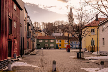 Trondheim, Norway: Bakklandet (Trondheim Old Town) with Its Traditional Colorful Norwegian Wooden Houses in Scandinavian Style
