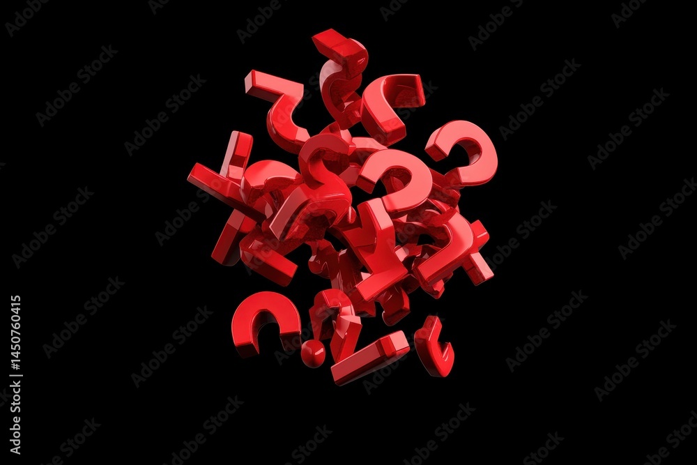 Poster red question marks falling against a black background create an intriguing visual effect, falling re