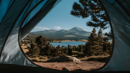 flap open showing forest and lake view beyond