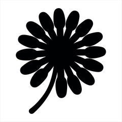 Abstract black flower with many petals and stem, isolated on white