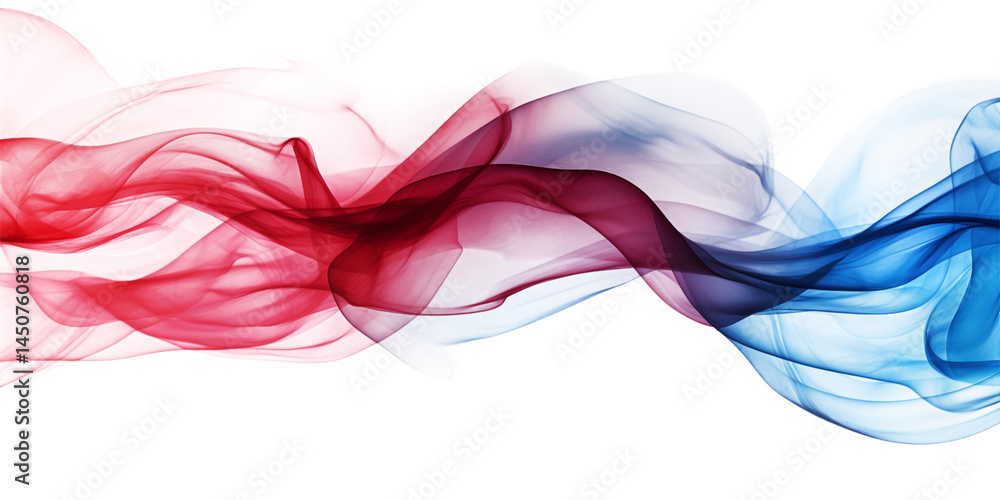 Poster a flowing abstract wave of red and blue hues against a stark with wispy textures transparent backgro