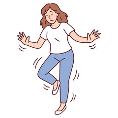 Young woman affected by spinocerebellar ataxia struggles with maintaining balance and coordination, showing clear signs of movement impairment caused by the neurological disorder SCA