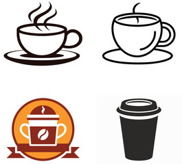 Obraz premium Coffee Icons: A collection of simple, clean, and versatile line art coffee icons, ideal for web design, logos, and other creative projects. Capturing the essence of the perfect coffee moment.