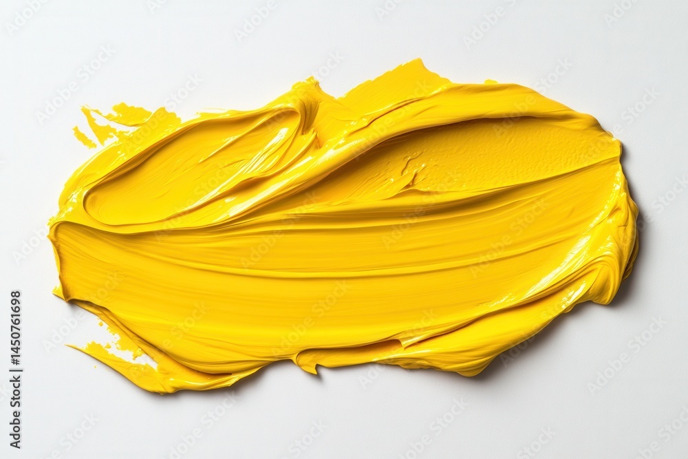 Aufkleber vibrant yellow paint stroke on white canvas showcasing texture and artistic expression in a minimali