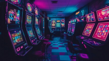 Neon-Lit Casino Slot Machines