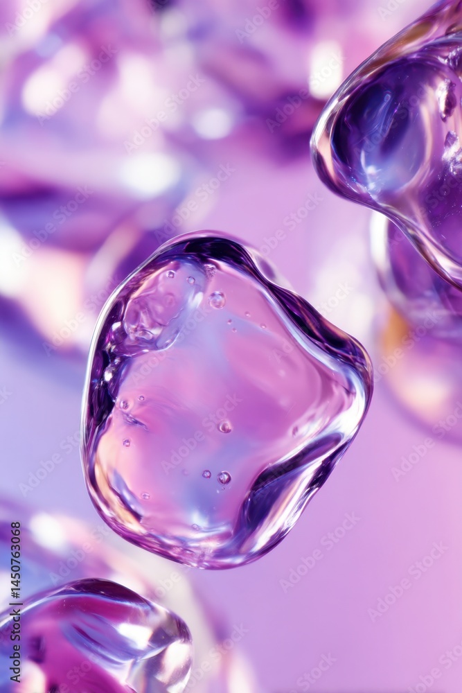 Poster abstract purple water droplet forms with smooth gradient background and soft lighting creating a ser