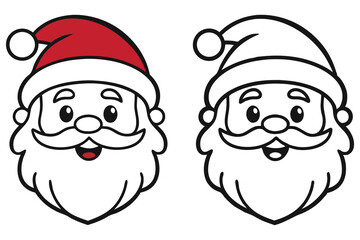 Two Santa Claus faces are shown, one colored and one black outline