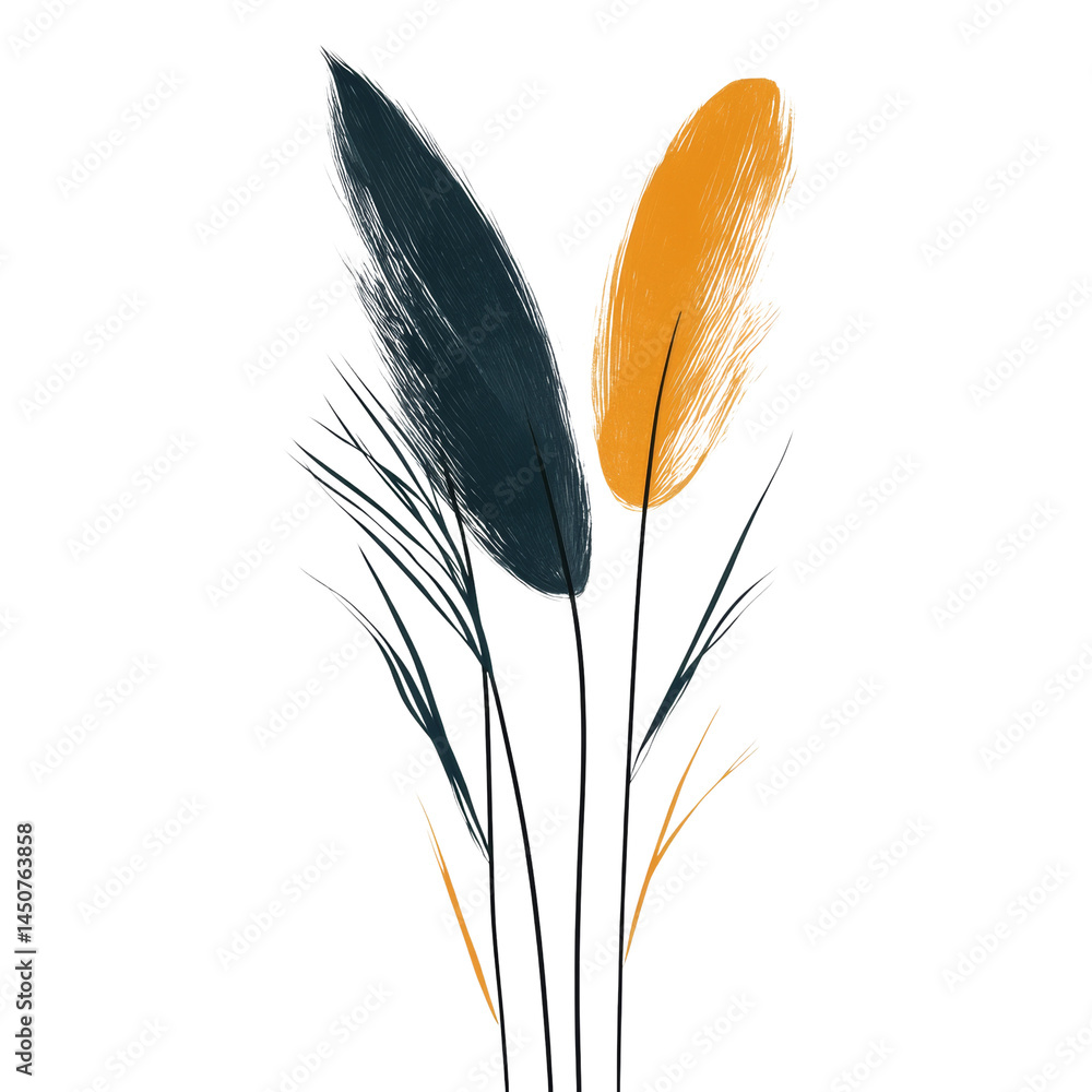 Aufkleber elegant composition featuring stylized feather-like shapes in contrasting colors on a clean backdrop