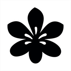Abstract Black Flower with Six Petals on a White Background Minimalist Design
