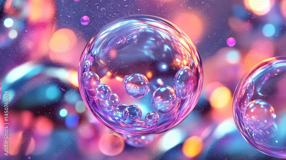 Poster vivid bokeh bubble animation with dynamic light effects and movement