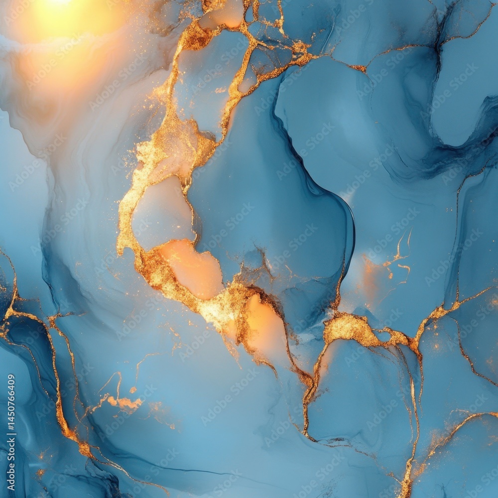 Poster abstract blue and gold marble texture with fluid art design elegant background for modern luxury sty