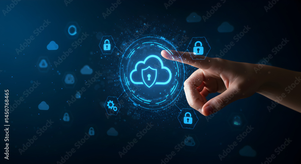 Poster cloud security solutions and services for data protection and cyber security management system acces