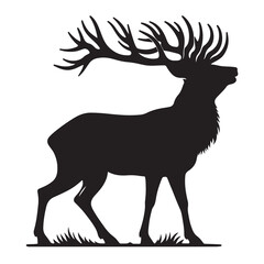 Deer black Silhouette vector art Illustration with white background, animal Silhouette.