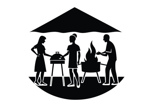 black and white barbecue scene clip art preview