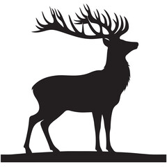 Deer black Silhouette vector art Illustration with white background, animal Silhouette.