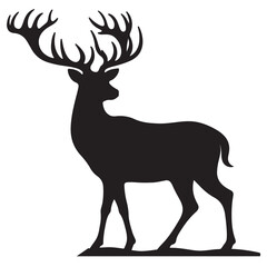 Deer black Silhouette vector art Illustration with white background, animal Silhouette.