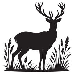 Silhouette animal in nature white background Deer animal silhouette, Deer Illustration vector art.