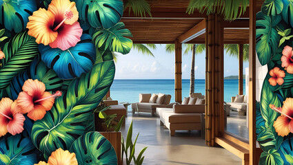 tropical beach with tropical island Tropical Bloom Pattern for Coastal Interiors