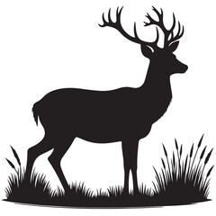 Silhouette animal in nature white background Deer animal silhouette, Deer Illustration vector art.