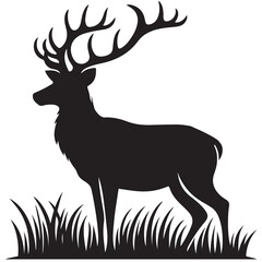 Silhouette animal in nature white background Deer animal silhouette, Deer Illustration vector art.