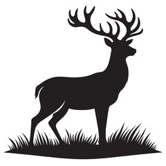 Silhouette animal in nature white background Deer animal silhouette, Deer Illustration vector art.