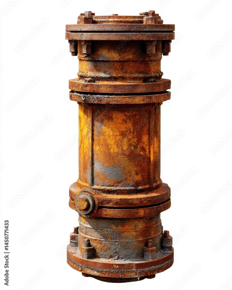 Poster industrial rusting metal pipe structure detailed close up showing corrosion and weathering isolated 