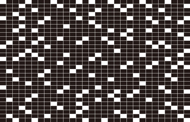 Fototapeta premium 黒と白のブロック。デザインの背景。不規則に並ぶ四角形。幾何学的な壁紙。格子柄のテクスチャ。デジタルなグラフィック。ベクターのイラスト。模様の素材。線の絵。抽象的なイメージ。