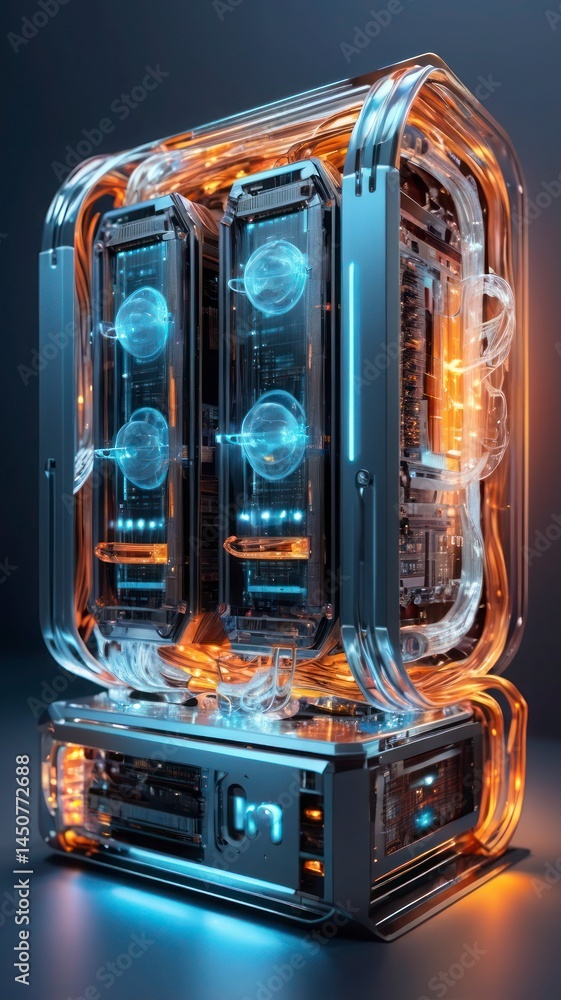 Aufkleber futuristic quantum computer with glowing orbs intricate circuitry