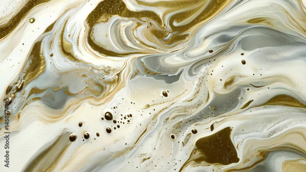 Poster mesmerizing gold and white marble ink flowing and blending in dynamic abstract pattern