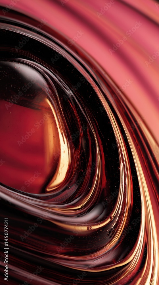 Poster abstract close up of swirling liquid with red and gold hues creating a mesmerizing and dynamic compo
