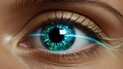 Fototapeta premium The reflection in her eye hints at the world beyond the camera