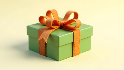 Obraz premium Green gift box with orange-gold ribbon