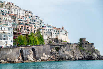 Colorful Buildings above the sea in Positano, Amalfi Coast, Italy