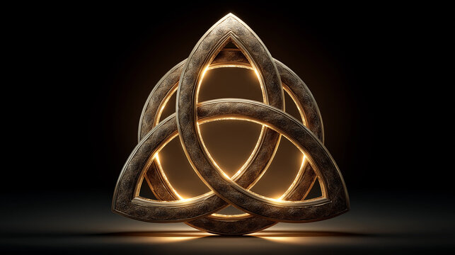 Celtic knot in metallic style in gold colors represents spiritual symbols