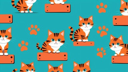 Fototapeta premium Whimsical Kitten Pattern: A delightful pattern of playful kittens, featuring their adorable poses and charming details.