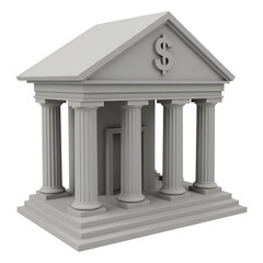 Obraz premium Bank Building with Dollar Sign, Triangular Roof, and Front Columns, Financial Institution Symbol