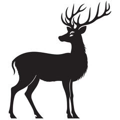 Deer black Silhouette vector art Illustration with white background, animal Silhouette.