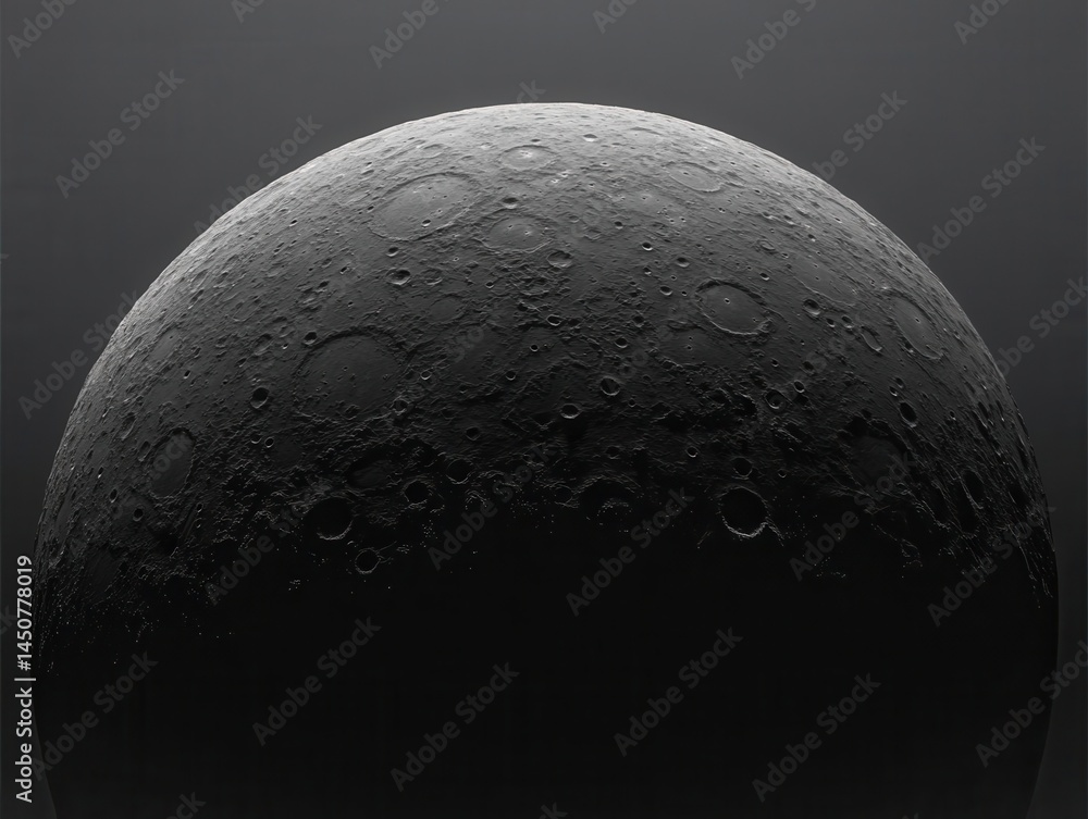 Poster dramatic close up of a celestial body showcasing intricate surface details craters and textures agai