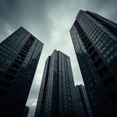 Obraz premium Modern Cityscape Dark Skyscrapers Cloudy Day Architecture