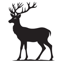 Deer black Silhouette vector art Illustration with white background, animal Silhouette.