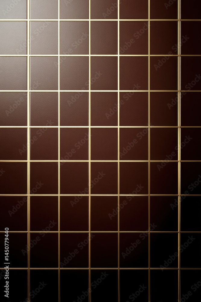 Poster elegant brown leather tiles with golden grid lines creating a luxurious and sophisticated background