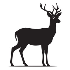 Deer black Silhouette vector art Illustration with white background, animal Silhouette.