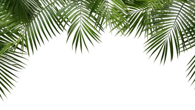 Green palm leaves framing the top edge of a creating a tropical aesthetic look transparent background png