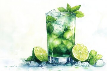 Refreshing mojito cocktail with lime and mint served in a tall glass on a bright background perfect for summer enjoyment