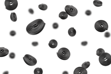Falling Liquorice Candy, Gummy, isolated on white background, selective focus