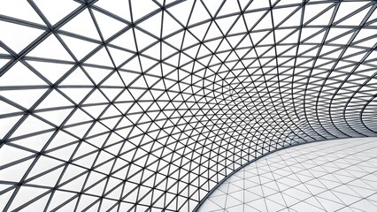 Abstract architecture background with curved glass and steel geodesic dome structure.